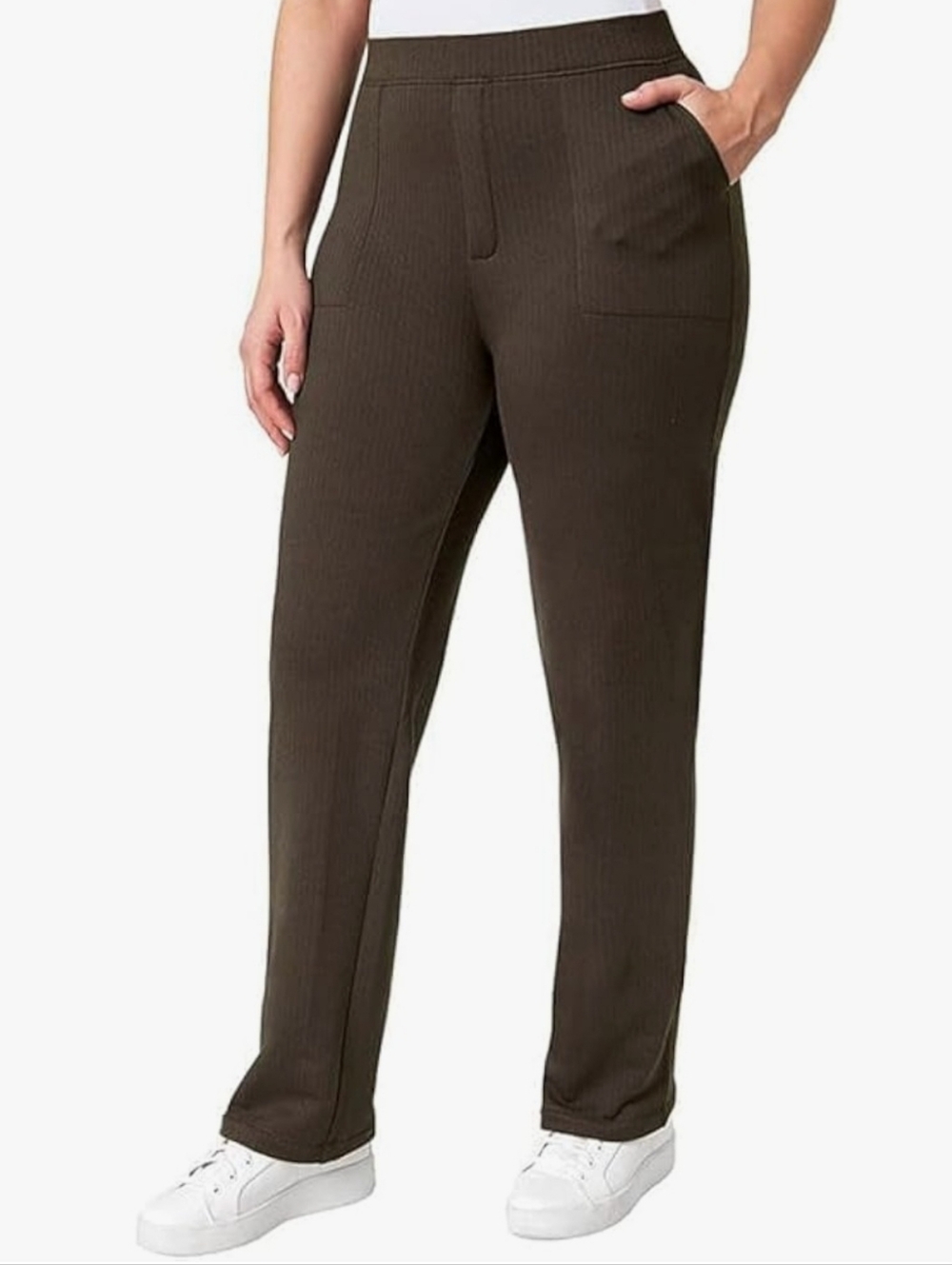 Mondetta Ribbed Straight Leg Pants in Dark Brown